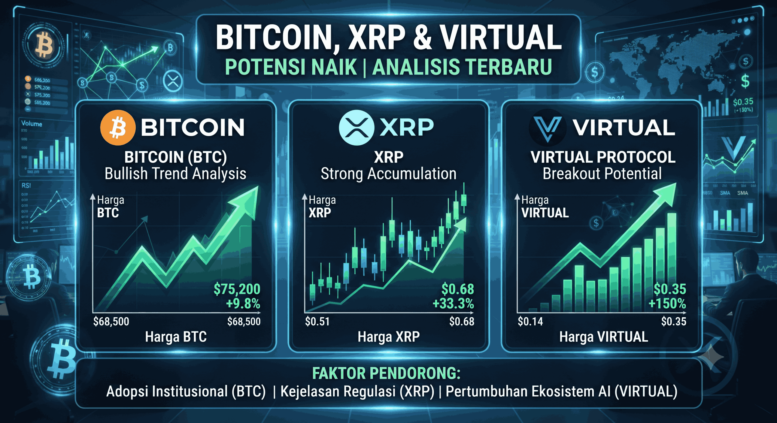 Bitcoin, XRP dan VIRTUAL Berpotensi Naik? Simak Analisis Terbaru